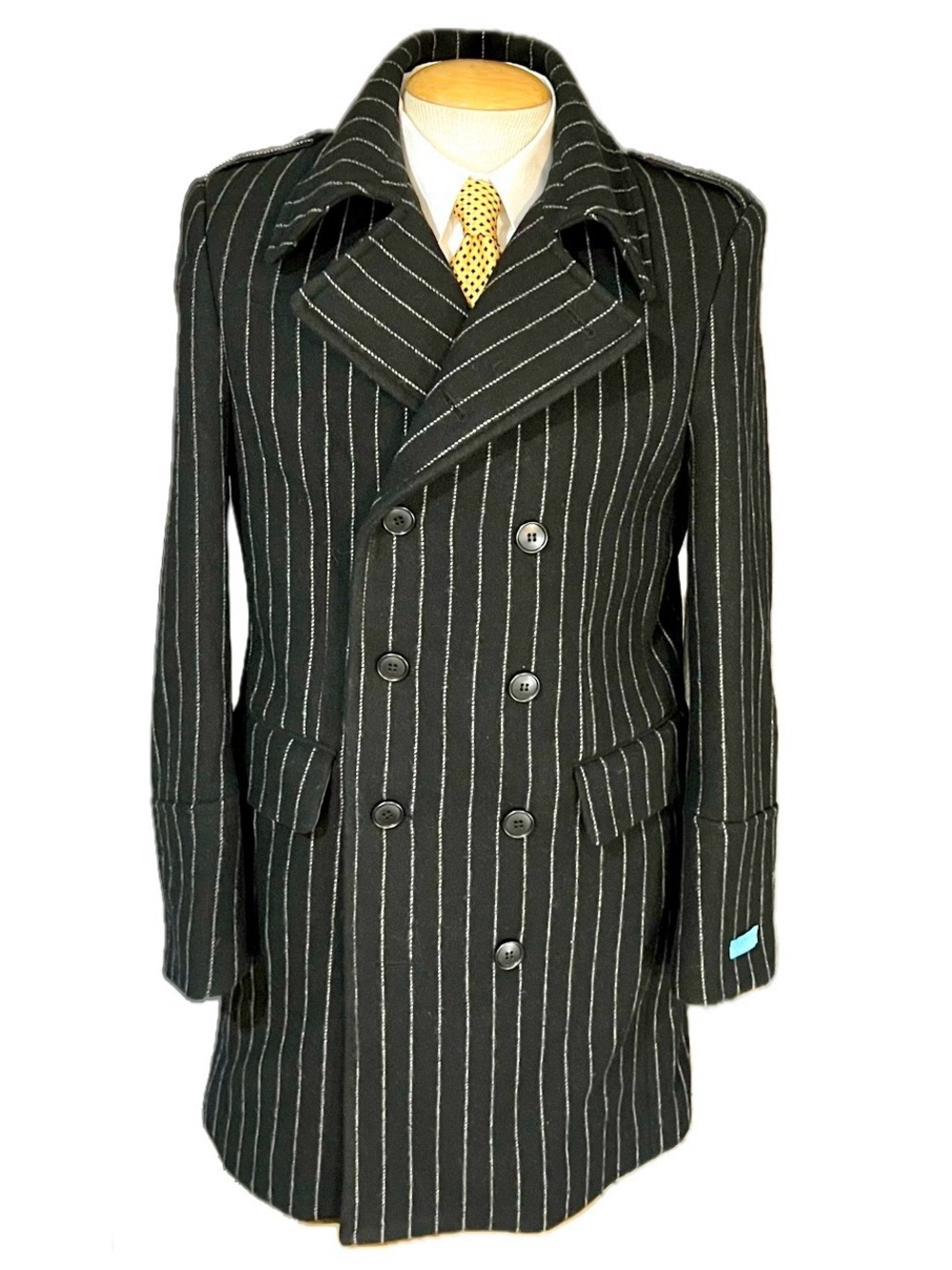 CANUTI Black Pinstripe Double-Breasted Pea Coat SizeM/L $200 NWT